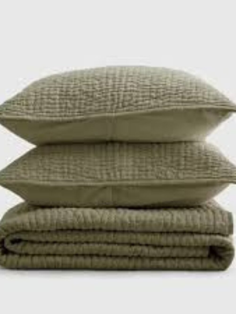 QUINCE European Linen Cotton Stitch KING Quilt Set OLIVE